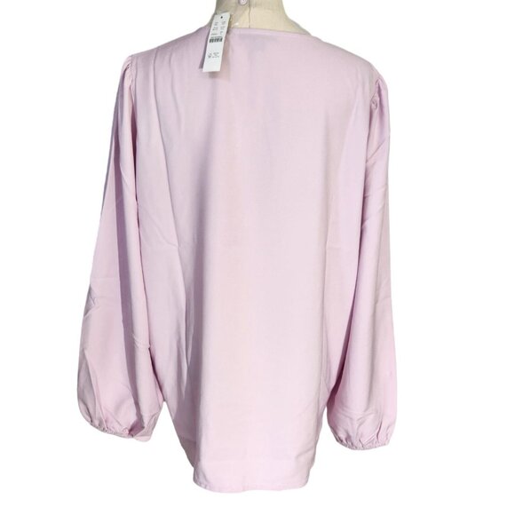 J Crew Pink Puff Sleeve Keyhole Neckline Crepe Top Blouse BL712 Women Size T L - Picture 3 of 15